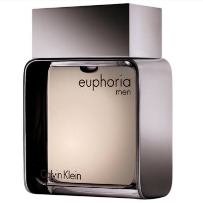A 100ml bottle of Calvin Klein Euphoria for Men Eau de Toilette (EDT) with a metallic cap, reflective surface, and the brand and product name displayed on the front.