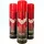 Three cans of 3x Police Instinct Deodorant Spray for Men, 200ml, featuring black-red gradient packaging and red caps, are arranged upright on a white background.