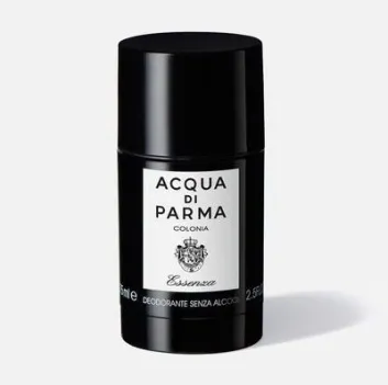 Two black cylindrical Acqua di Parma Colonia Essenza 75ml deodorant sticks for men, each with a white label, displayed on a plain background.
