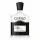 A clear glass bottle of Creed Aventus Eau de Parfum EDP 100ml Spray for Men featuring a black cap, a black textured band, and a white label adorned with an illustration of a horseback rider.