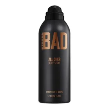 Two black cans of Diesel Bad Body Spray for Men, each 200ml with copper lettering, are displayed against a white background.