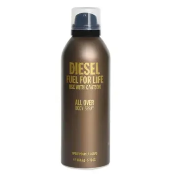 Two brown aerosol cans of Diesel Fuel For Life Body Spray for Men, 200ml each, with black caps, displayed against a white background.