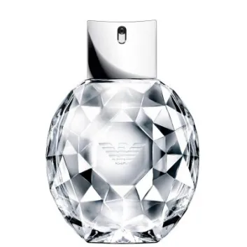 The Giorgio Armani Emporio Diamonds EDP 50ml Spray for Her features a clear, diamond-patterned bottle with a silver spray cap and the Armani logo embossed on the front.