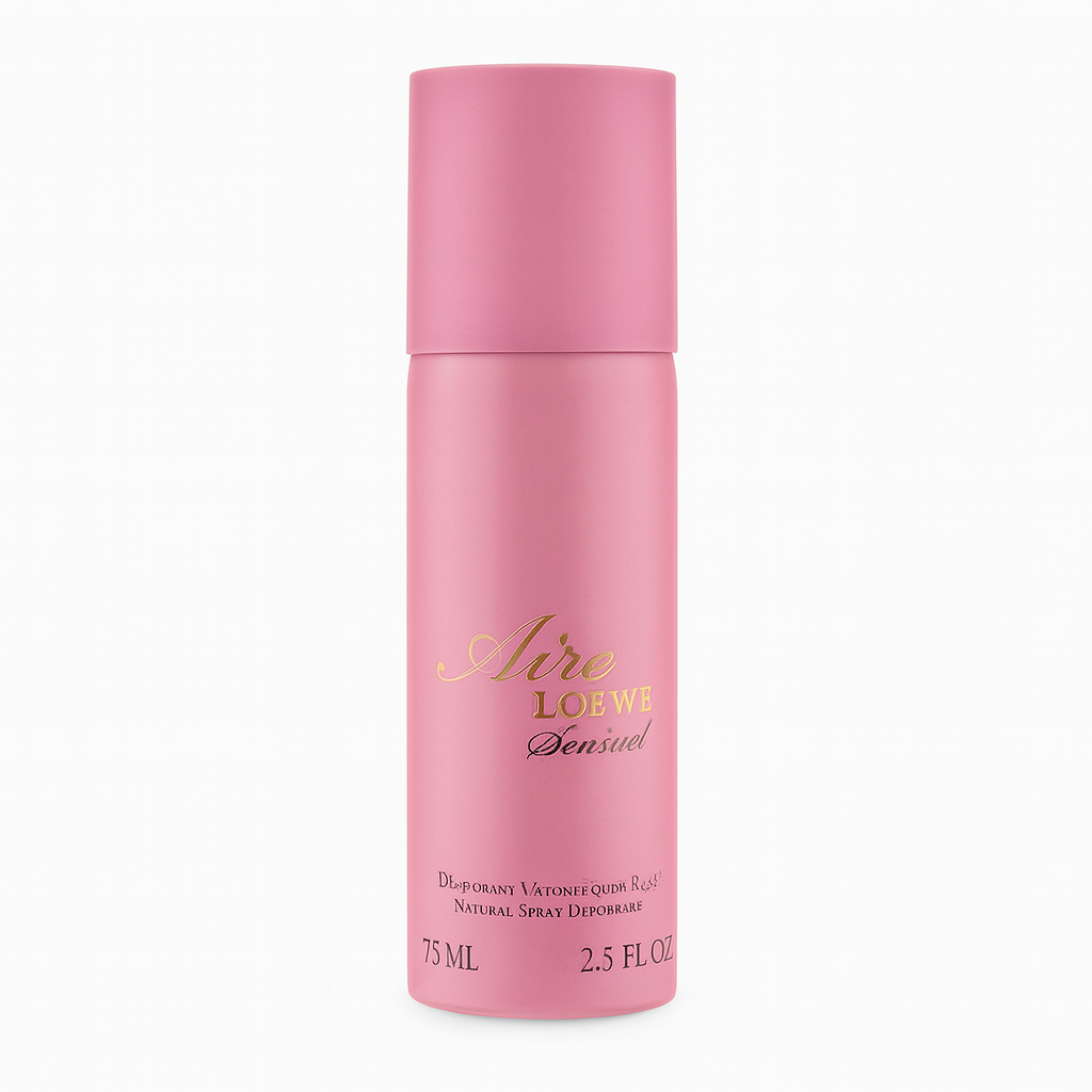 A set of two 75ml pink spray bottles labeled "2x Loewe Aire Loewe Sensual Deodorant Spray for Her," featuring gold and white text.