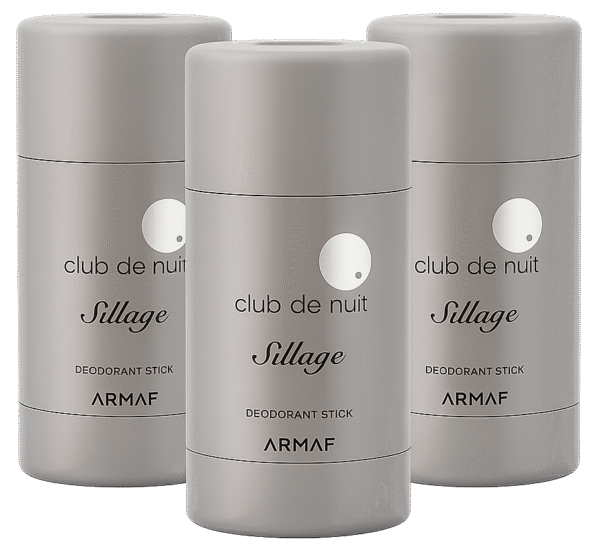 Three unisex 75ml Armaf Club de Nuit Sillage deodorant sticks are displayed against a white background.