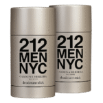 Two 75ml Carolina Herrera 212 NYC Men Deodorant Sticks, silver with bold black text on the front.