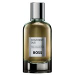 A 100ml bottle of Hugo Boss The Collection Confident Oud EDP Spray for men, featuring a metallic cap and a silver label on the front.