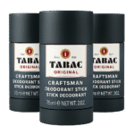 Set of 3 Mäurer & Wirtz Tabac Craftsman Deodorant Sticks for Men, 75ml each, featuring dark gray packaging with red, white, and gold label.