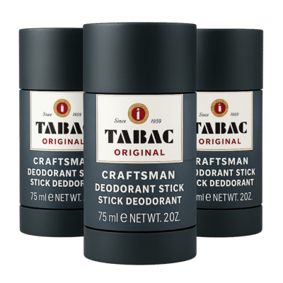 Set of 3 Mäurer & Wirtz Tabac Craftsman Deodorant Sticks for Men, 75ml each, featuring dark gray packaging with red, white, and gold label.