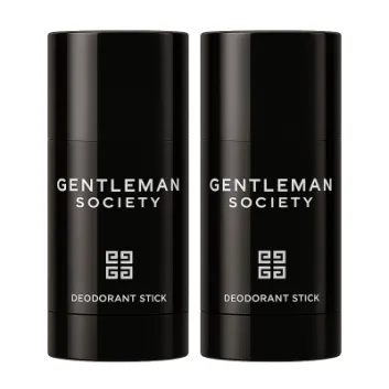 Two Givenchy Gentleman Society Deodorant Sticks for Men (75ml each) stand side by side, featuring a sleek black design with white text and a geometric logo.