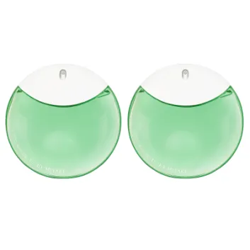 Two identical 50ml bottles of Issey Miyake A Drop d'Issey Essentielle EDP for Women, each with a round green design and white cap, are placed side by side on a white background.
