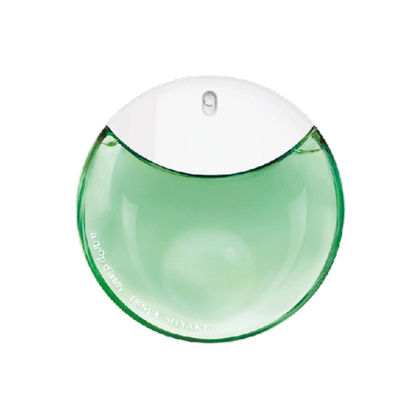 A round green and white bottle of Issey Miyake A Drop d'Issey Essentielle EDP for Women, 50ml Spray, is displayed against a plain white background.