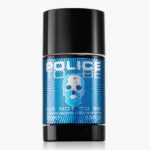 A set of 3 Police To Be (Or Not To Be) Deodorant Sticks for Men, 75ml each, featuring a blue label with a metallic skull graphic and bold "POLICE" text on a cylindrical stick with a black cap.