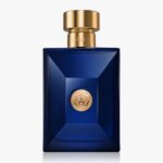 A set of two Versace Pour Homme Dylan Blue Deodorant Sprays for Men (100ml each), featuring blue rectangular bottles with gold caps and a gold Medusa emblem on the front.