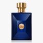 A set of two Versace Pour Homme Dylan Blue Deodorant Sprays for Men (100ml each), featuring blue rectangular bottles with gold caps and a gold Medusa emblem on the front.