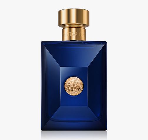 A set of two Versace Pour Homme Dylan Blue Deodorant Sprays for Men (100ml each), featuring blue rectangular bottles with gold caps and a gold Medusa emblem on the front.