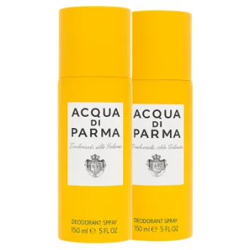 Two 150ml bottles of Acqua di Parma Colonia Deodorant Spray, Unisex, shown side by side with yellow packaging and black text labels against a white background.