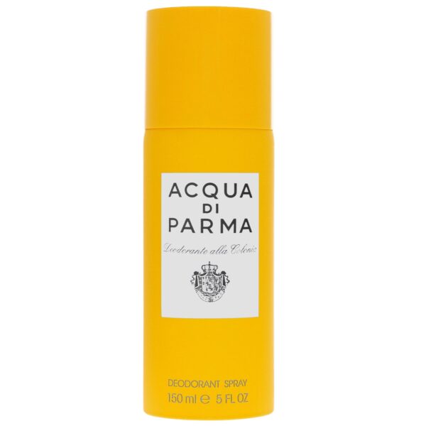 Two yellow canisters of Acqua di Parma Colonia Deodorant Spray, Unisex, 150ml each, featuring a white label with black text.