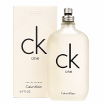 A clear frosted bottle of CK One EDT 100ml, Calvin Klein CK One Eau De Toilette for Unisex Men and Women, is pictured beside its matching box featuring minimalist black text on a light background.