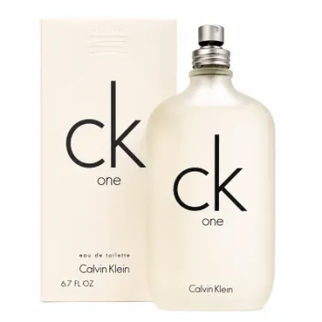 A clear frosted bottle of CK One EDT 100ml, Calvin Klein CK One Eau De Toilette for Unisex Men and Women, is pictured beside its matching box featuring minimalist black text on a light background.