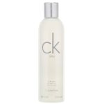 A 250ml bottle of CK One Unisex Shower Gel Body Wash, featuring a silver cap and minimalist white label.