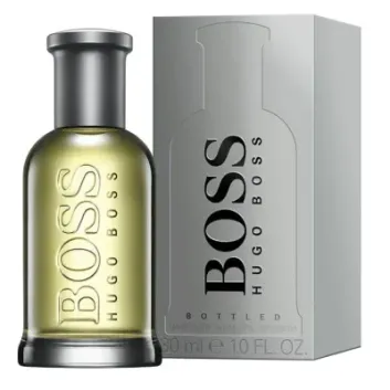 A bottle of Hugo Boss Bottled EDT for Men 200ml, Eau de Toilette (Copy), is shown beside its silver box on a white background.