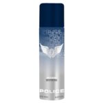 A pack of 2 Police Frozen Deodorant Sprays for Men, 200ml each, featuring a blue cap, silver-white gradient design, and the iconic Police logo with winged emblem.