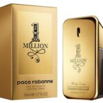 A 50ml Paco Rabanne 1 Million Eau De Toilette EDT Spray, featuring its signature gold packaging and gold-toned bottle.