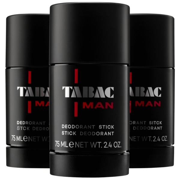 Three sticks of 3x Mäurer & Wirtz Tabac Man Deodorant Stick 75ml are arranged with one in front center and two positioned slightly behind on either side.