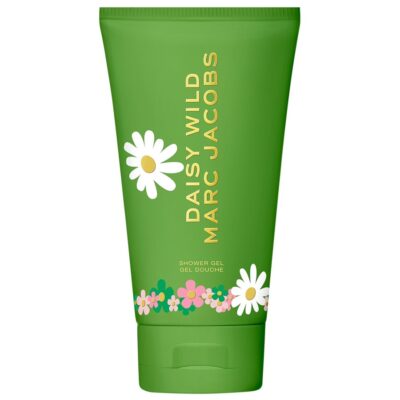 Two 150ml tubes of Marc Jacobs Daisy Wild Shower Gel for women, featuring a green design with floral patterns and gold text on the front.