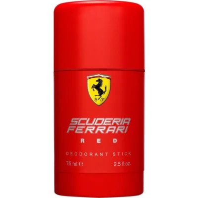 A set of 3 Ferrari Scuderia Ferrari Red Deodorant Sticks for Men, each 75ml, featuring the iconic Ferrari logo and product details on the packaging.