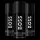 Three black cylindrical bottles of 3x Hugo Boss Bottled Beyond Deodorant Spray for men, each with white text and containing 150 ml (104.5 g).