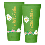 Two green 150ml tubes of Marc Jacobs Daisy Wild Shower Gel for women, each decorated with white daisy graphics and floral motifs. Set includes 2x body wash.