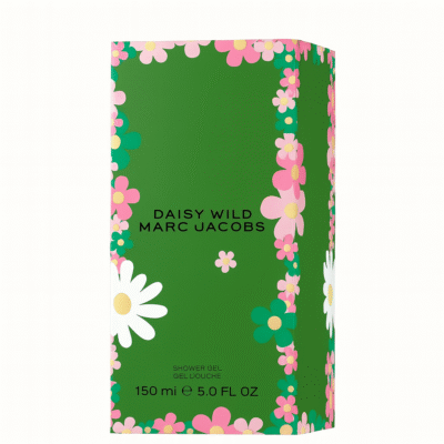 Set of 2 Marc Jacobs Daisy Wild Shower Gels (Women's Body Wash, 150ml each) in green rectangular boxes with white, pink, and yellow flower illustrations.