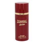 Two red cylindrical bottles labeled "Jean Paul Gaultier Scandal Deodorant Spray for Men, 150ml," each with a gold band near the top.
