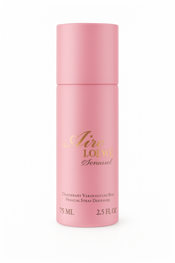 A pink cylindrical bottle labeled "Aire Loewe Sensual" with gold text, showing a 75 ml (2.5 fl oz) capacity.