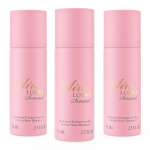 Three pink cylindrical bottles of Aire Loewe Sensual natural spray deodorant, each labeled 75 ml or 2.5 fl oz, are standing upright against a white background.