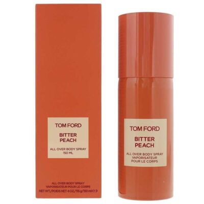 2x Tom Ford Bitter Peach All Over Body Spray, each in 150 ml, shown with their matching peach-colored boxes.