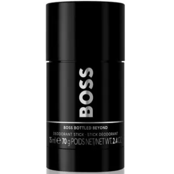 Set of 3 Hugo Boss Bottled Beyond deodorant sticks for men, each 75 ml, black cylindrical packaging with silver and white text.