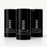 Three Hugo Boss Bottled Beyond Men’s deodorant sticks (3x 75ml) are arranged in a row on a white background.