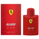 A 125ml Ferrari Scuderia Ferrari Red Eau de Toilette Spray in a red box and matching red bottle, both displaying the Ferrari logo and white text.