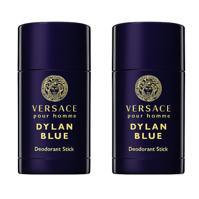 Two 75ml Versace Pour Homme Dylan Blue Deodorant Sticks are displayed side by side against a white background.