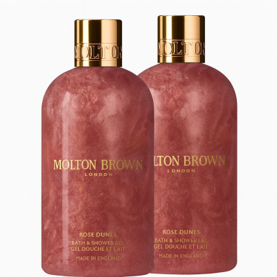 Two 300ml bottles of unisex Molton Brown Rose Dunes Bath & Shower Gel.