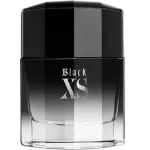 A 50ml bottle of Paco Rabanne Black XS EDT Spray for Men, with a gradient black and clear design and the brand name in white on the front.