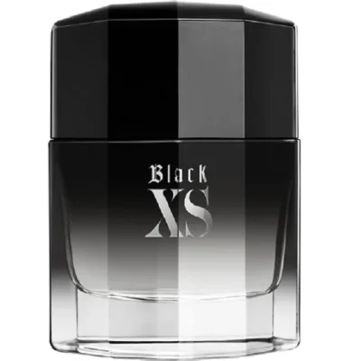 A 50ml bottle of Paco Rabanne Black XS EDT Spray for Men, with a gradient black and clear design and the brand name in white on the front.