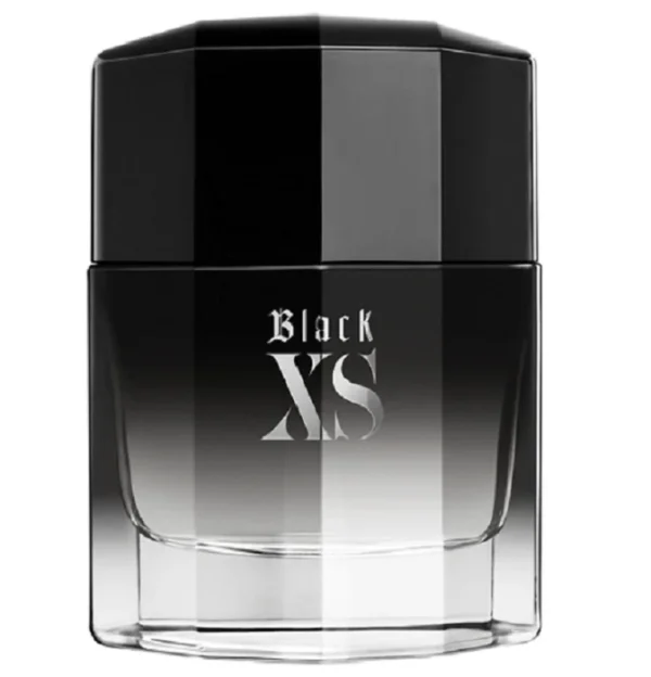 A 50ml bottle of Paco Rabanne Black XS EDT Spray for Men, with a gradient black and clear design and the brand name in white on the front. A 50ml bottle of Paco Rabanne Black XS EDT Spray for Men, with a gradient black and clear design and the brand name in white on the front.