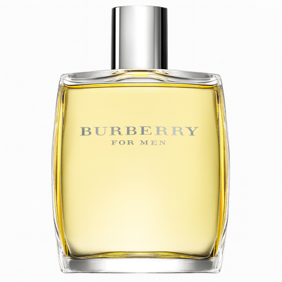A 100ml clear glass bottle of Burberry for Men Eau de Toilette Spray with a silver cap and yellow liquid, displayed against a white background.