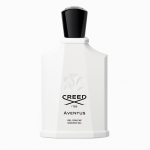 Two white bottles of Creed Aventus for Her Shower Gel (200ml each) with black caps and embossed logos on the front.