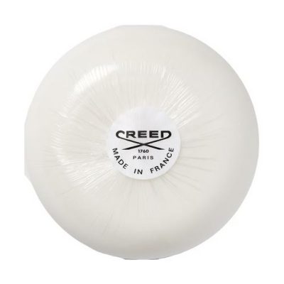 Round white soap bar labeled "CREED 1760 PARIS MADE IN FRANCE." Product: 2x Creed Aventus Millesime Bar of Soap for Men, 150g.