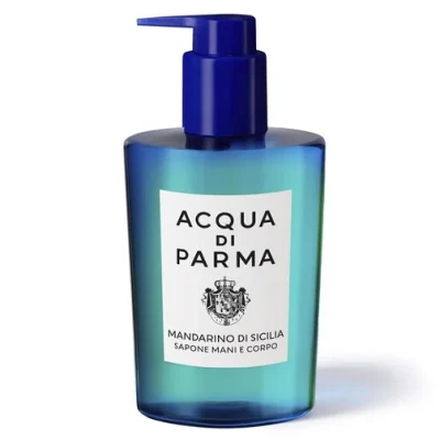 Two blue-green pump bottles labeled "2x Acqua Di Parma Blu Mediterraneo Mandarino Di Sicilia Hand and Body Wash 300ml" are displayed on a white background.
